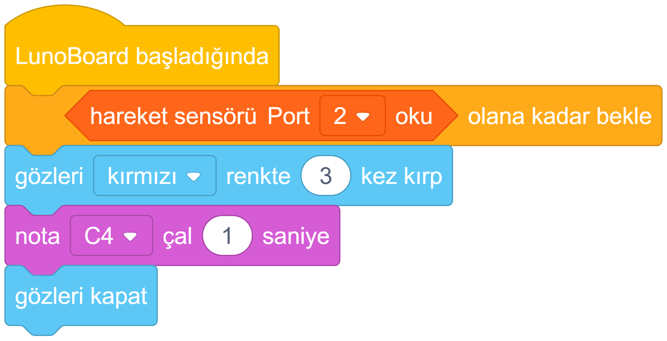 LunoCode blok tabanlı kodlama örneği