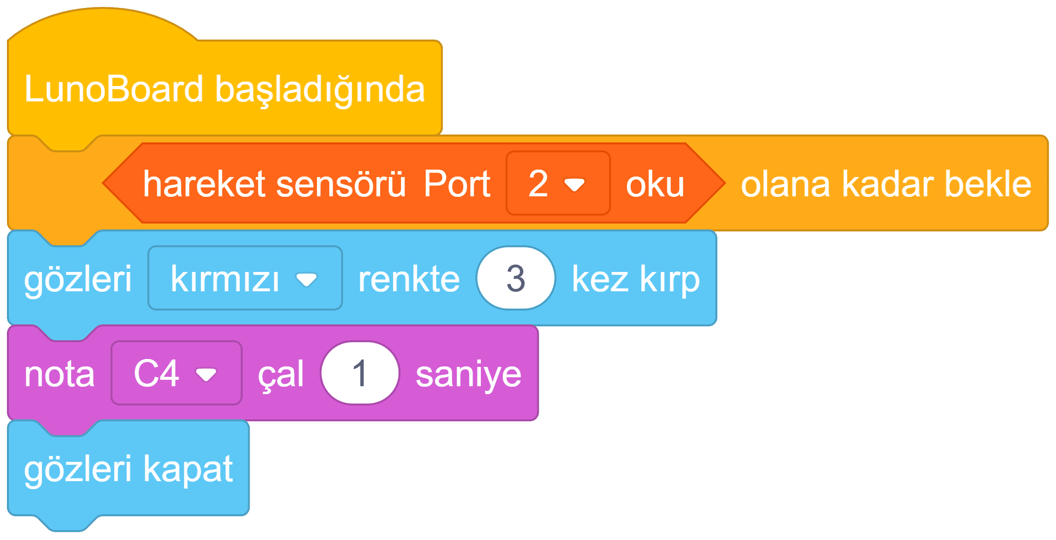 LunoCode hareket alarmı blok projesi